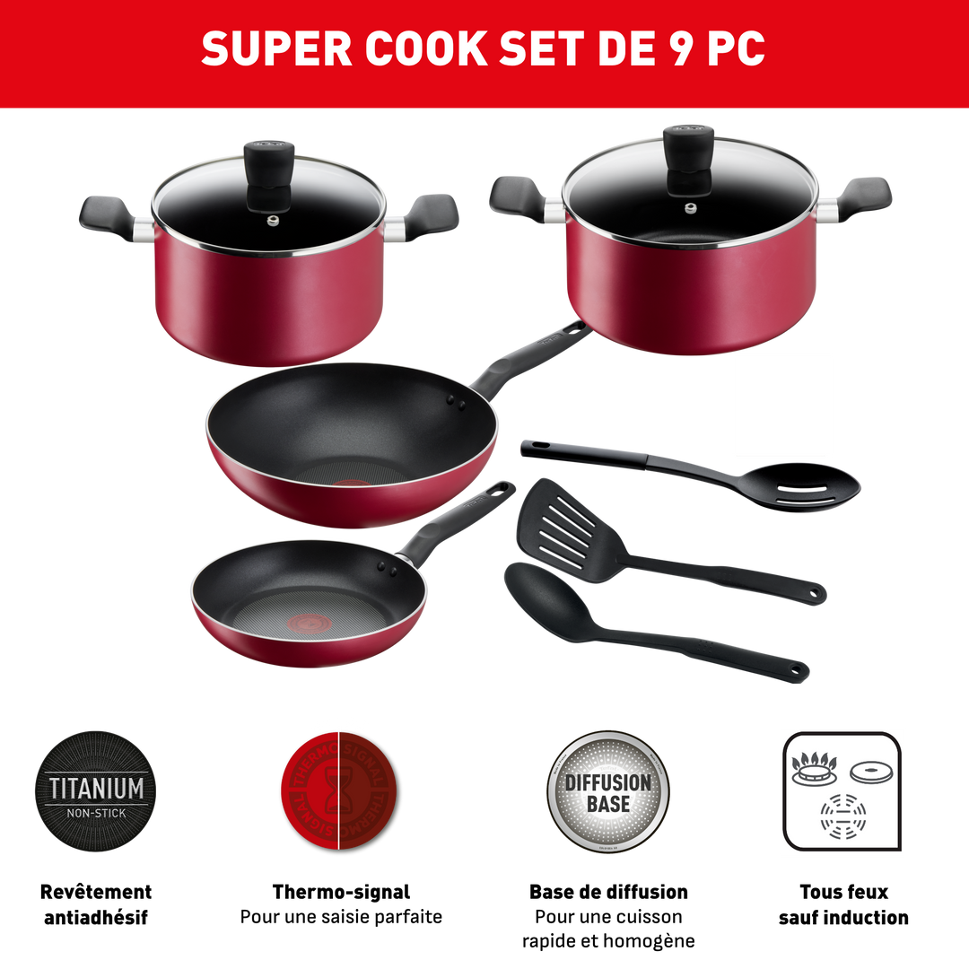 Batterie de cuisine 9 pièces Super Cook rouge B460S984 Tefal
