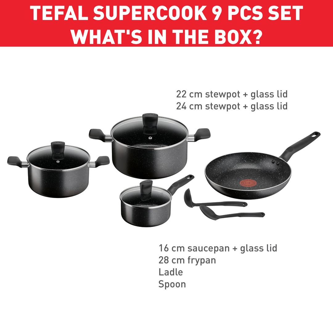 Batterie de cuisine Dark Stone 9 pièces B491S985 Tefal