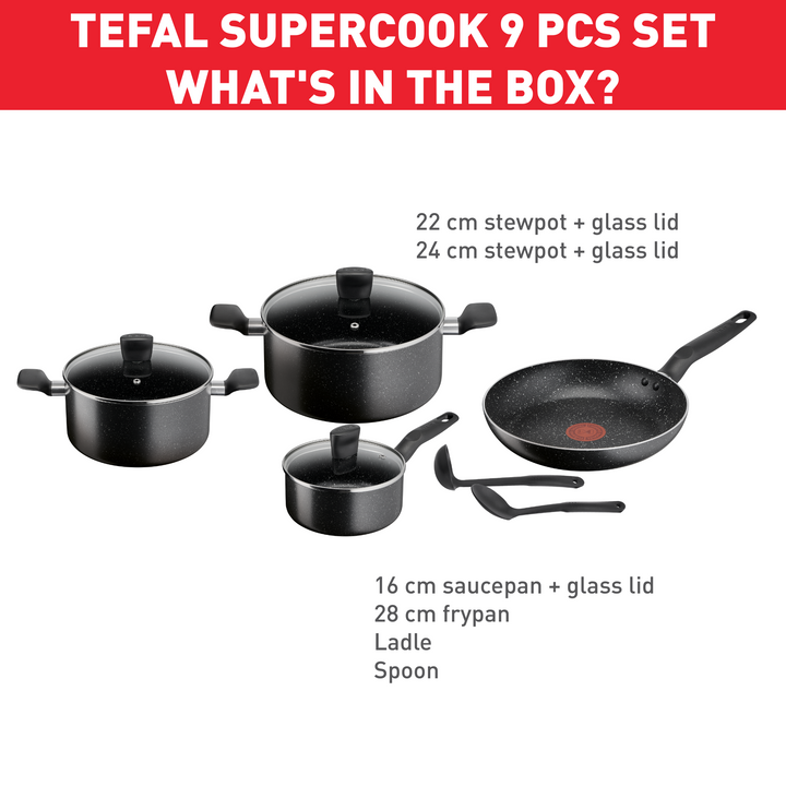 Batterie de cuisine Dark Stone 9 pièces B491S985 Tefal