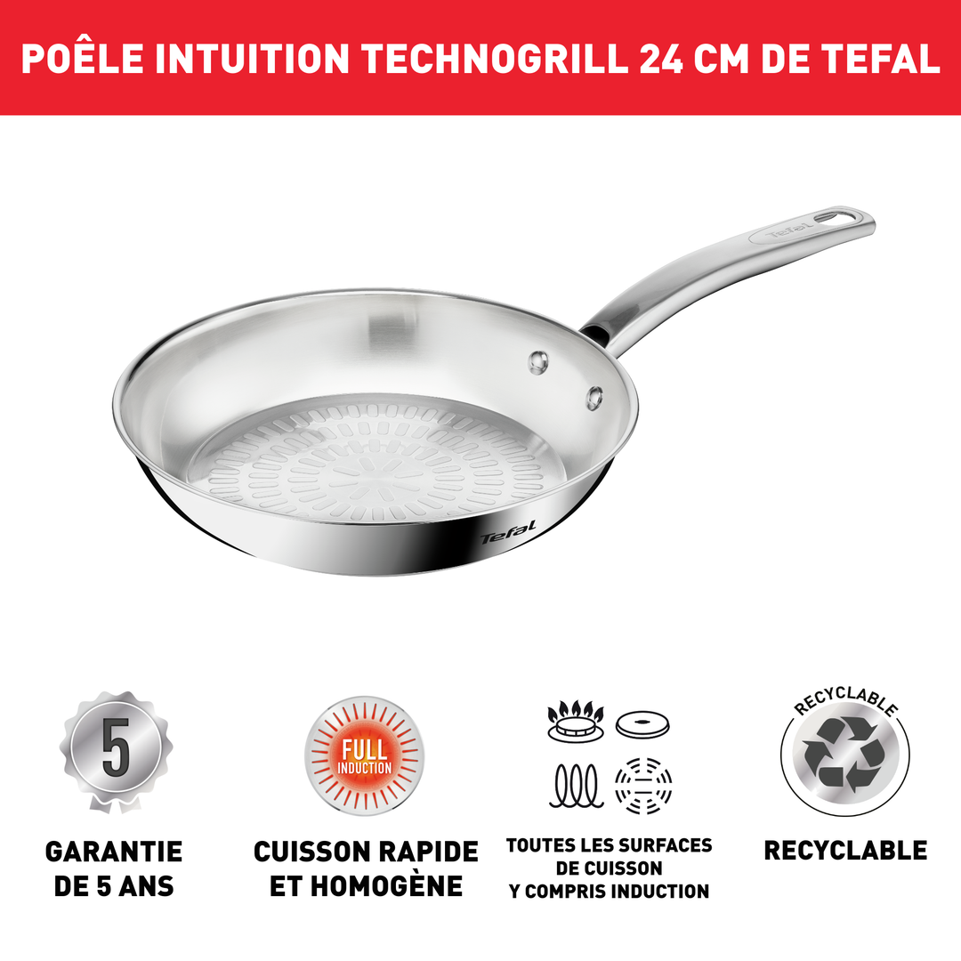 POELE INOX NR 24CM INTUITION B8590435 Tefal
