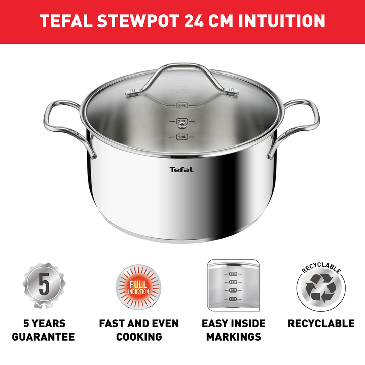 Faitout Inox Tefal Intuition 24cm avec Couvercle Verre