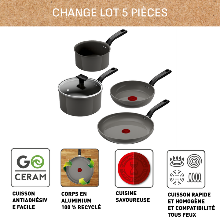 Batterie De Cuisine En Ceramique 5pcs Change C474s504 Tefal