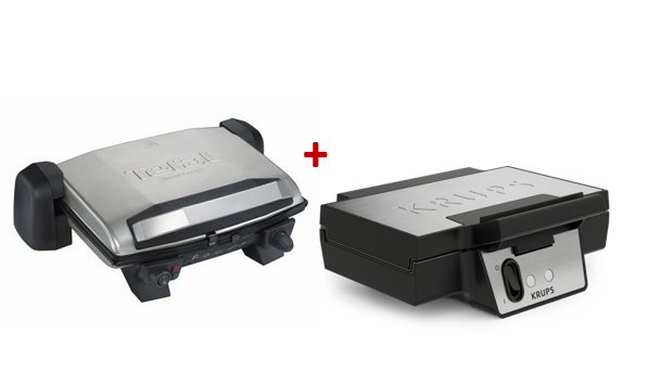 PACK PANINI GRILL TOAST EXPERT 1800W SILVER GC191E26 TEFAL+ GAUFRIER WAFFLE 850W SILVER/NOIR FDK261 KRUPS