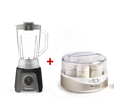PACK BLENDER BOL EN PLASTIQUE 1,5L 450W 2V 1ACC NOIR LM2C3824 MOULINEX + YAOURTIERE YOGURTEO 7POTS SILVER YG231E32 MOULINEX