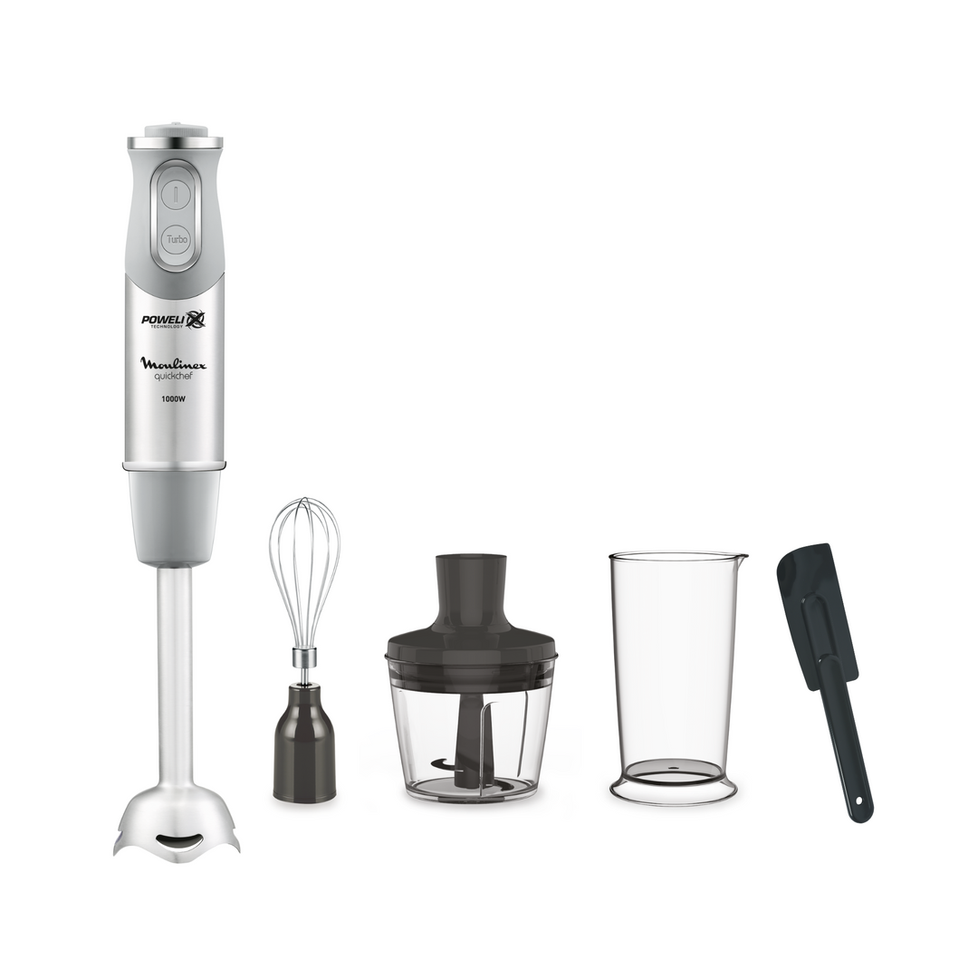 MIXEUR PLONGEANT QUICKCHEF 1000W 10V PIEDS INOX +ACC GRIS/SILVER DD655D10 Moulinex