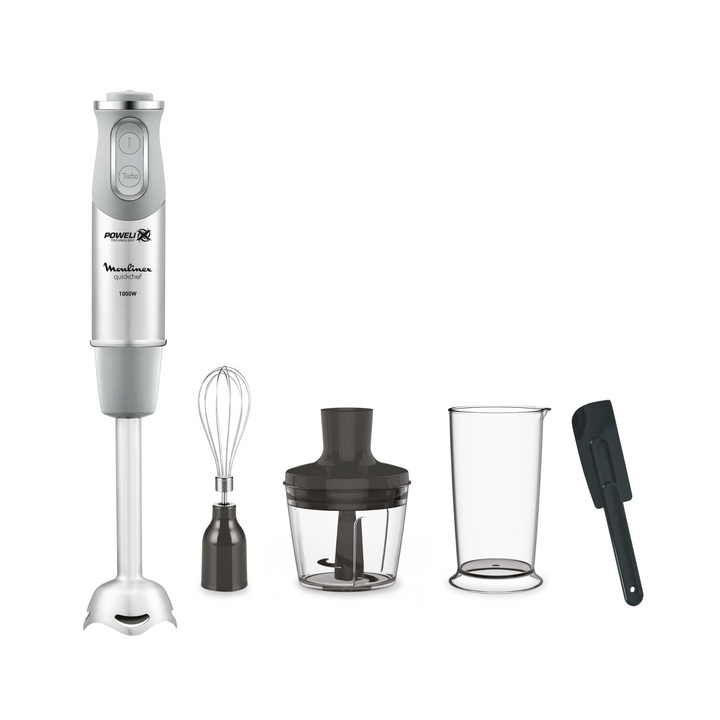 MIXEUR PLONGEANT QUICKCHEF 1000W 10V PIEDS INOX +ACC GRIS/SILVER DD655D10 Moulinex
