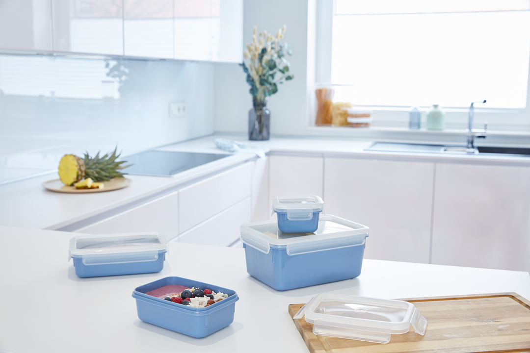 SET DE 4 BOITES ALIMENTAIRES RECTANGULAIRES MASTERSEAL 0,2/0,55/0,80/2,2L BLEU N1030810 Tefal