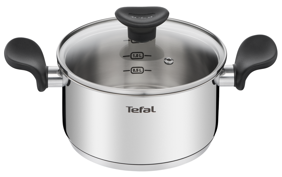 SET 6 PIECES PRIMARY INOX Casserole 16 cm + Faitouts 18/20 cm + couvercles en verre E308S674 Tefal