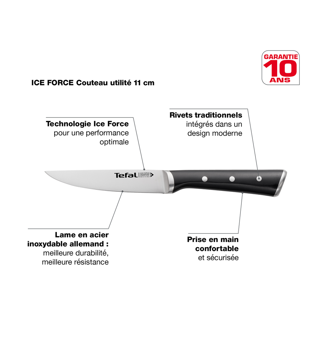 PACK COUTEAU OFFICE 9CM K2320514 +COUTEAU CUISINE 11CM K2320914 +COUTEAU CHEF 15CM +COUV K2320324+COUTEAU PAIN 20CM K2320414 +COUTEAU SLICING 20CM K2320714 - ICE FORCE TEFAL