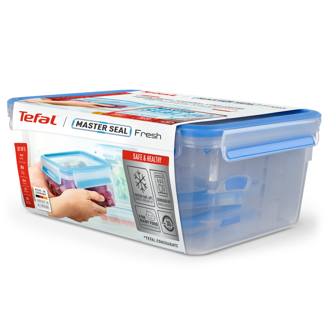 SET DE 5 BOITES ALIMENTAIRES MASTERSEAL PL 0.15RO/0,25/0,55/1L/3,7L K3029012 TEFAL