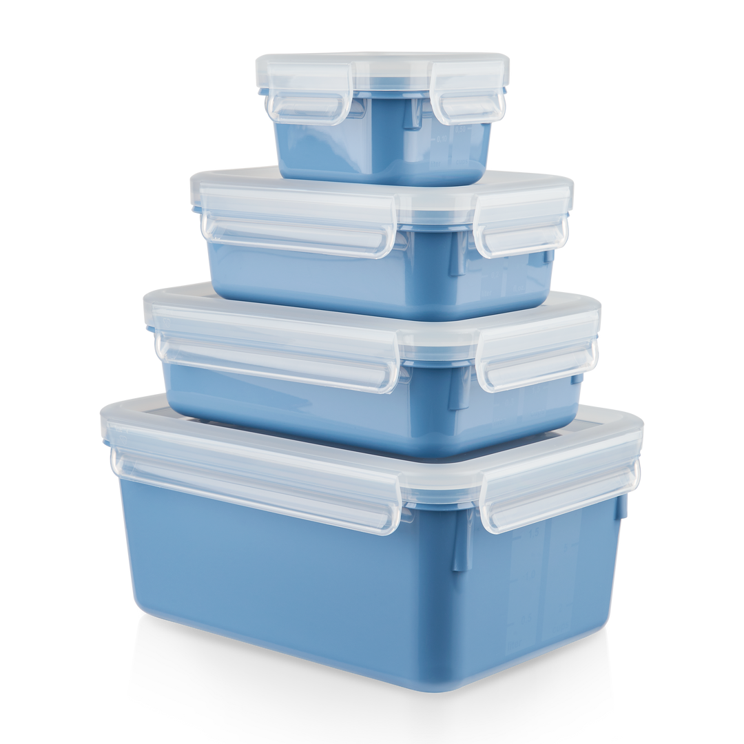 SET DE 4 BOITES ALIMENTAIRES RECTANGULAIRES MASTERSEAL 0,2/0,55/0,80/2,2L BLEU N1030810 Tefal