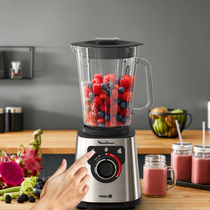 BLENDER PERFECTMIX+ BOL EN VERRE 2L 1200W AVEC NETTOYAGE AUTOMATIQUE SILVER/NOIR LM871D10 Moulinex