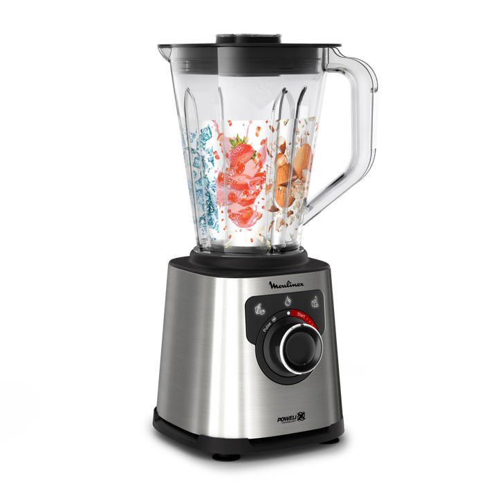 BLENDER PERFECTMIX+ BOL EN VERRE 2L 1200W AVEC NETTOYAGE AUTOMATIQUE SILVER/NOIR LM871D10 Moulinex