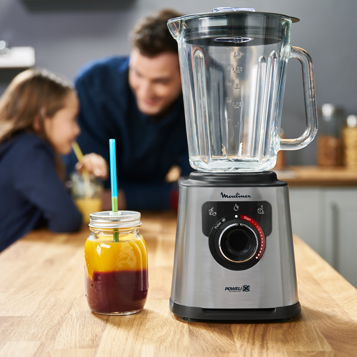 BLENDER PERFECTMIX+ BOL EN VERRE 2L 1200W AVEC NETTOYAGE AUTOMATIQUE SILVER/NOIR LM871D10 Moulinex