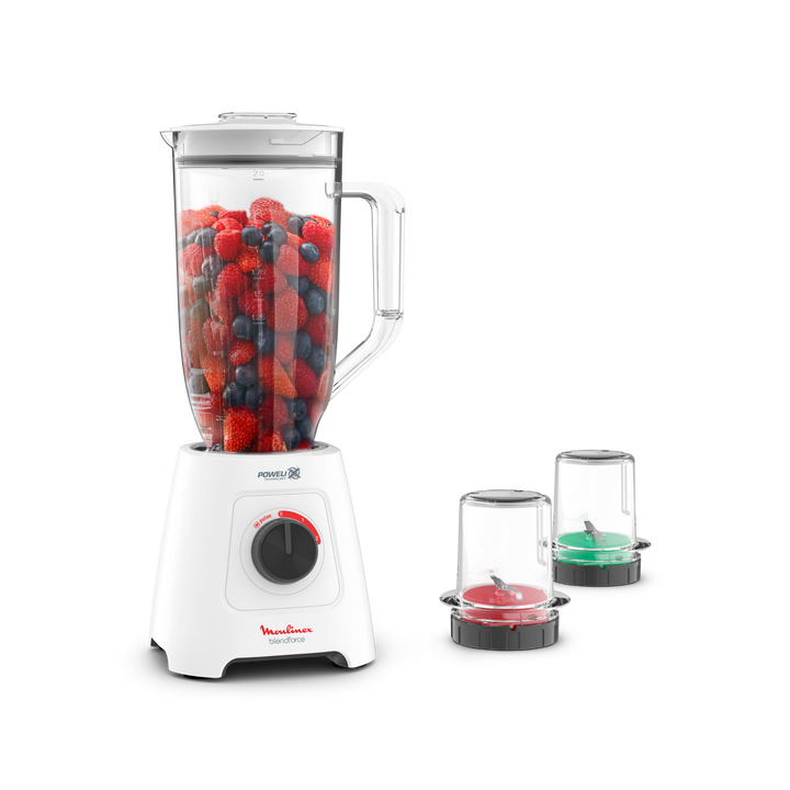 BLENDER XXL BOL EN PLASTIQUE 2,8L 600W 2V 2ACC BLANC LM458110  Moulinex