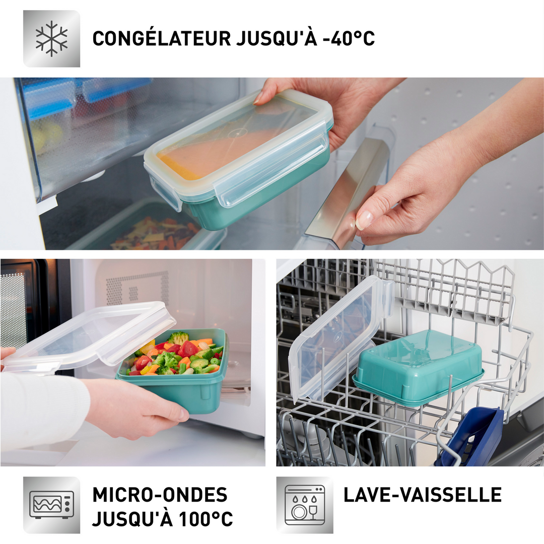 SET DE 4 BOITES ALIMENTAIRES RECTANGULAIRES MASTERSEAL 0,2/0,55/0,80/2,2L BLEU N1030810 Tefal