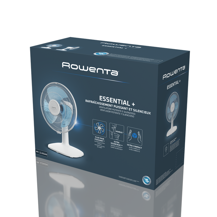 Ventilateur de table ESSENTIAL + , 3 vitesses, Oscillation automatique VU2330F2 ROWENTA