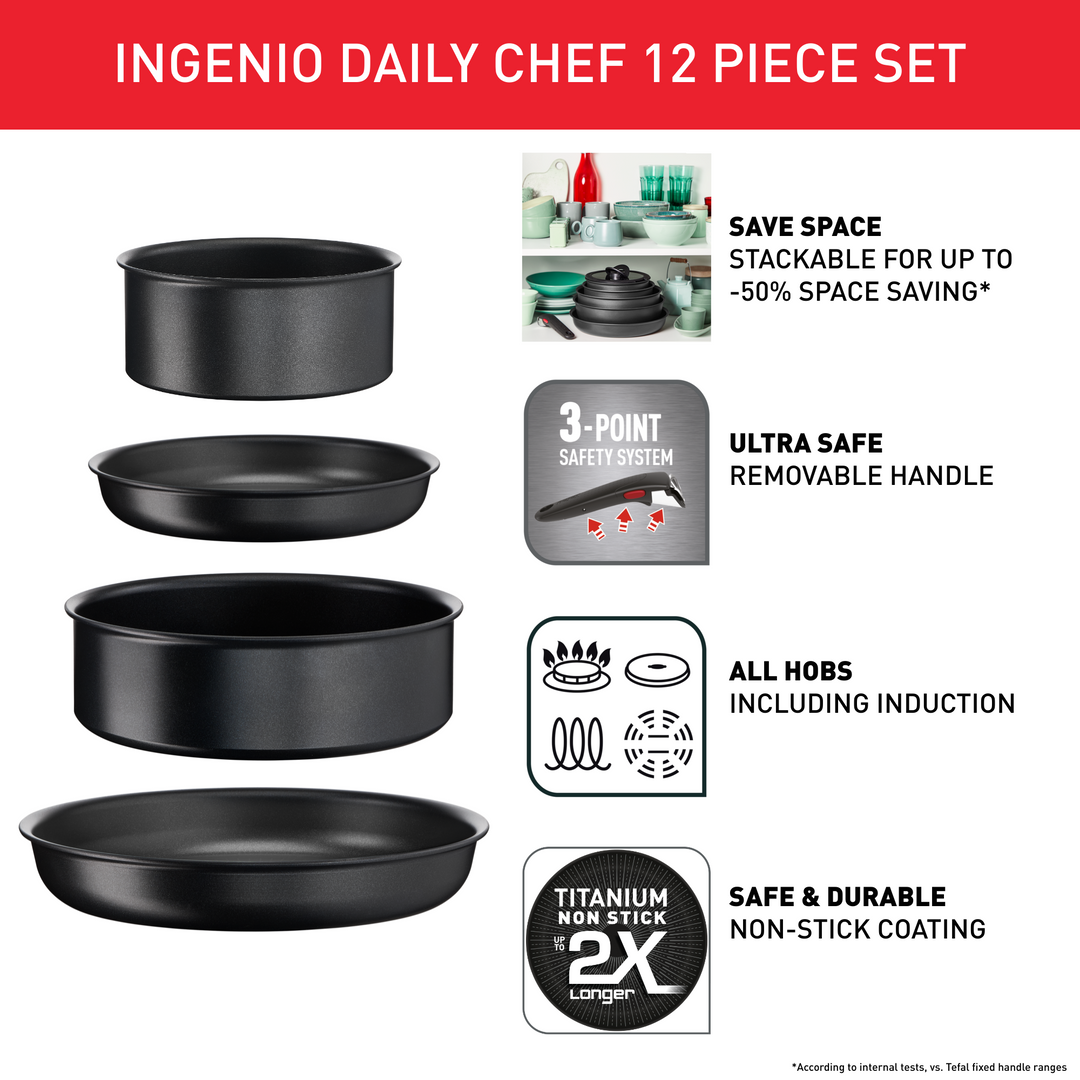 BATTERIE DE CUISINE INEGENIO DAILY CHEF 12PCS L7629802 Tefal