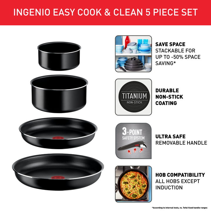 BATTERIE DE CUISINE 5P INGENIO EASY C&amp;C NOIR L1549043 Tefal