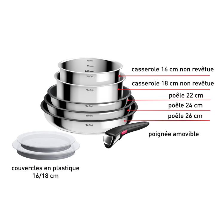 BATTERIE DE CUISINE INOX 8PCS INGENIO COOK EAT L881S804 Tefal