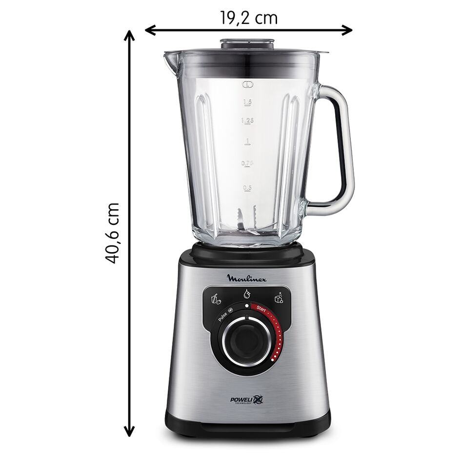 BLENDER PERFECTMIX+ BOL EN VERRE 2L 1200W AVEC NETTOYAGE AUTOMATIQUE SILVER/NOIR LM871D10 Moulinex
