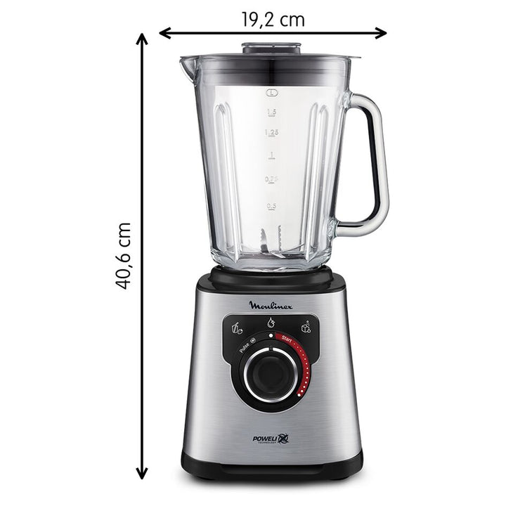 BLENDER PERFECTMIX+ BOL EN VERRE 2L 1200W AVEC NETTOYAGE AUTOMATIQUE SILVER/NOIR LM871D10 Moulinex