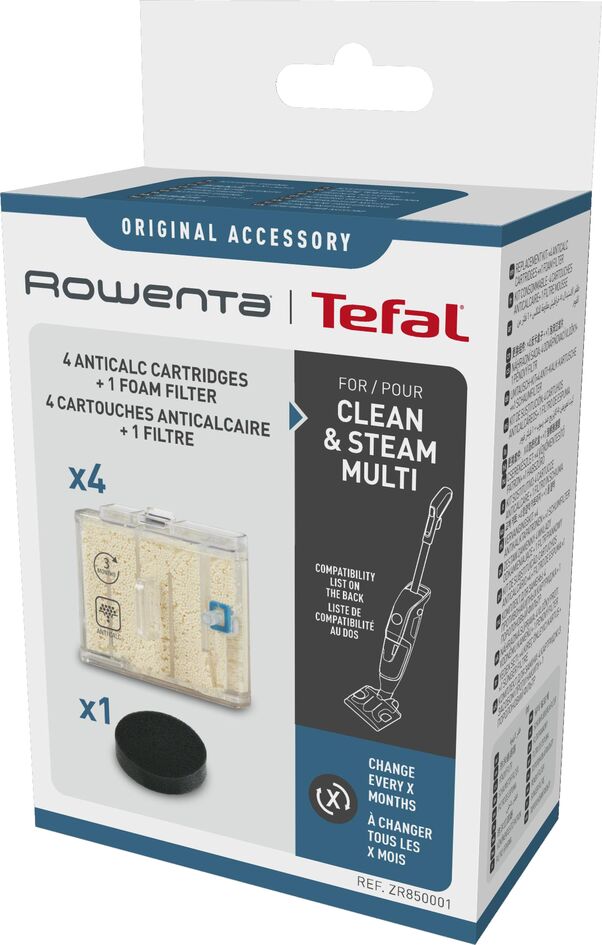 Rowenta Kit RY85 ZR850001 — 4 Cartouches Anti-calcaire + 1 Filtre Mousse (Clean &amp; Steam Multi)