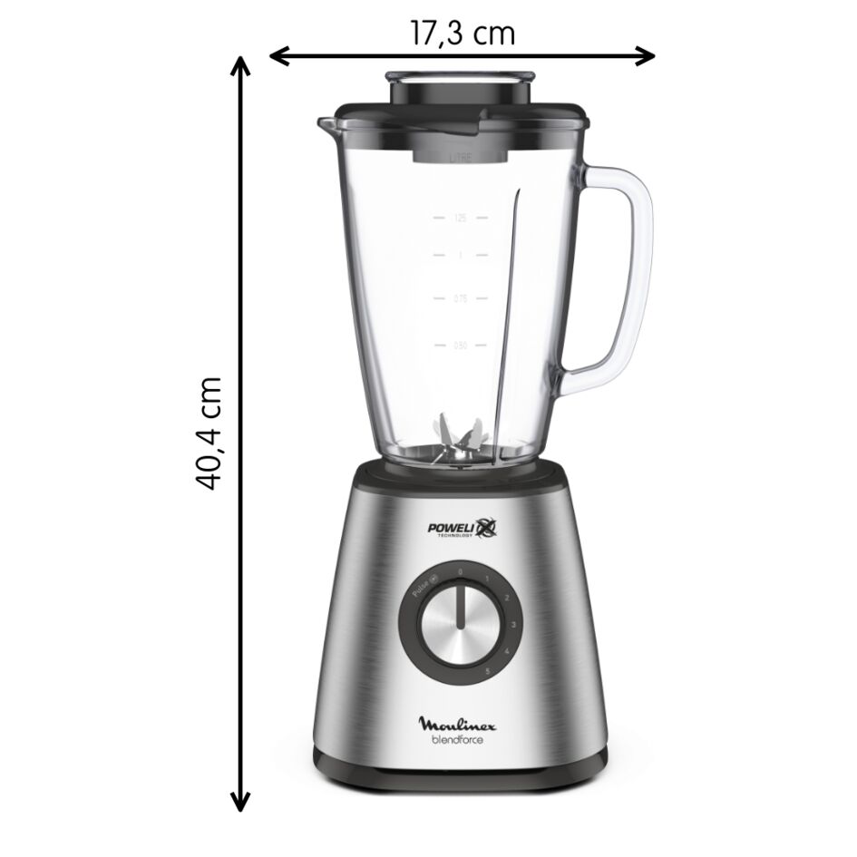 BLENDER BOL EN VERRE 1,75L 800W 5V SILVER LM439D10 Moulinex