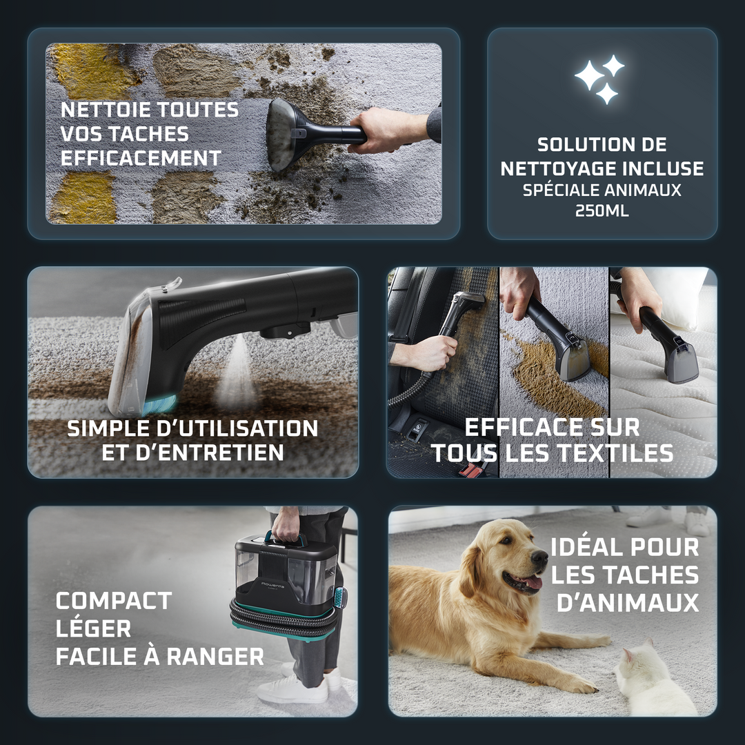 PACK ASPIRATEUR LAVEUR SANS FIL WET &amp; DRY X-CLEAN 10 BLANC GZ7540WO ROWENTA+NETTOYEUR ANTI TACHES CLEAN IT 750W IN5020F0 ROWENTA