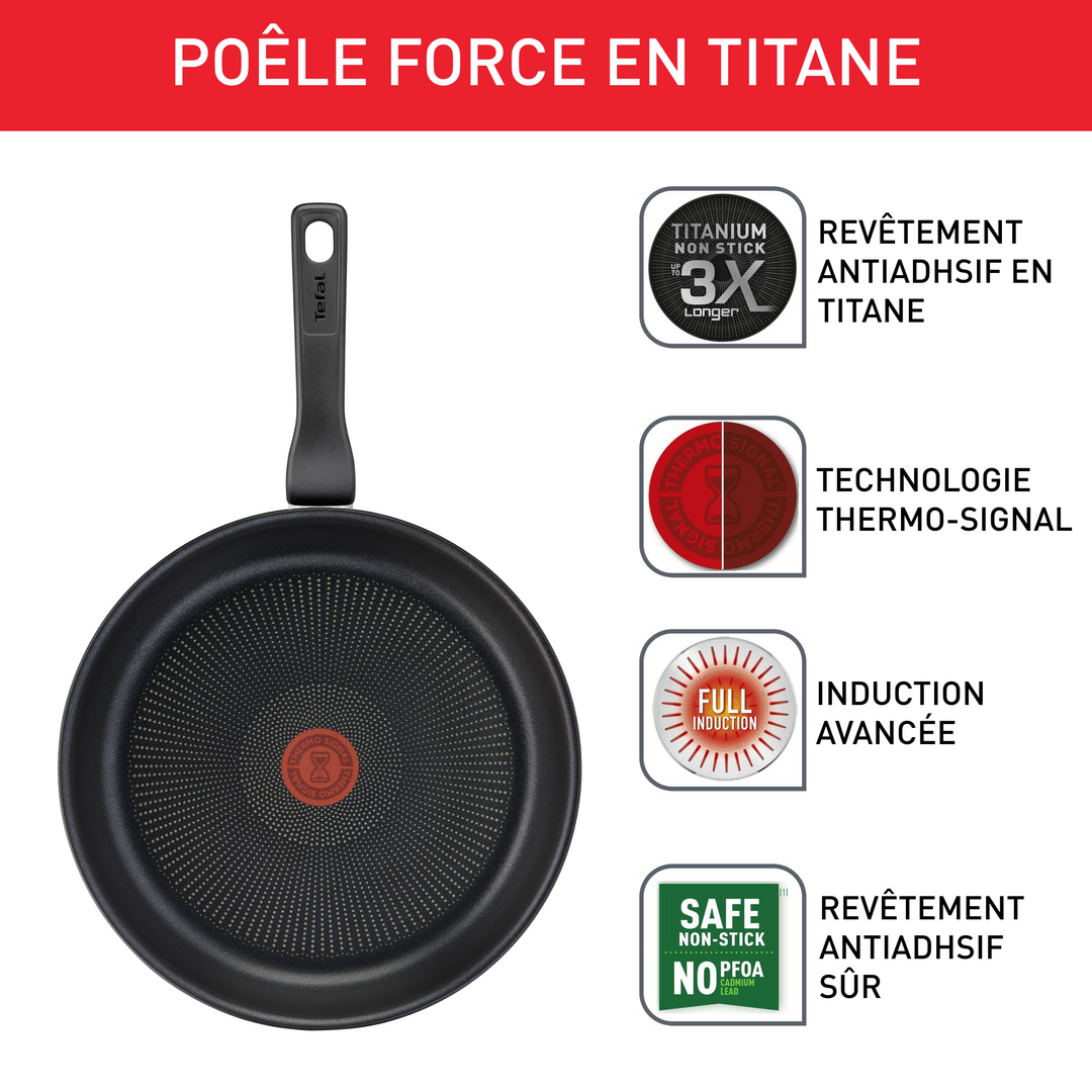 POELE 20CM TITANIUM FORCE NOIR G3030232 TEFAL