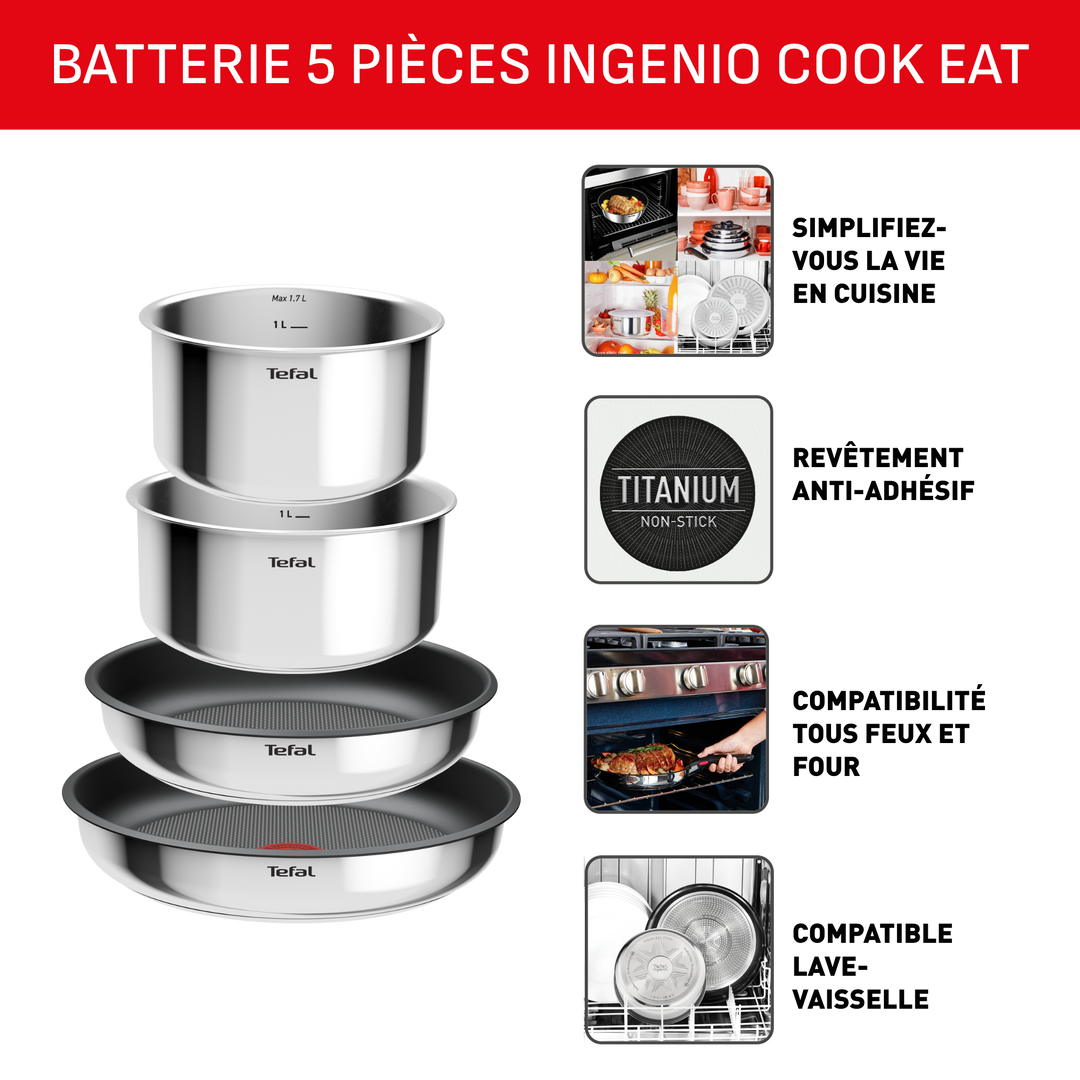 BATTERIE DE CUISINE INGENIO 5PCS COOK EAT L881S504 Tefal