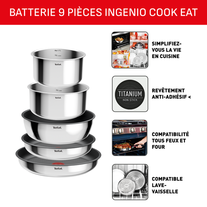 BATTERIE DE CUISINE INGENIO 9PCS COOK EAT L881S904 Tefal