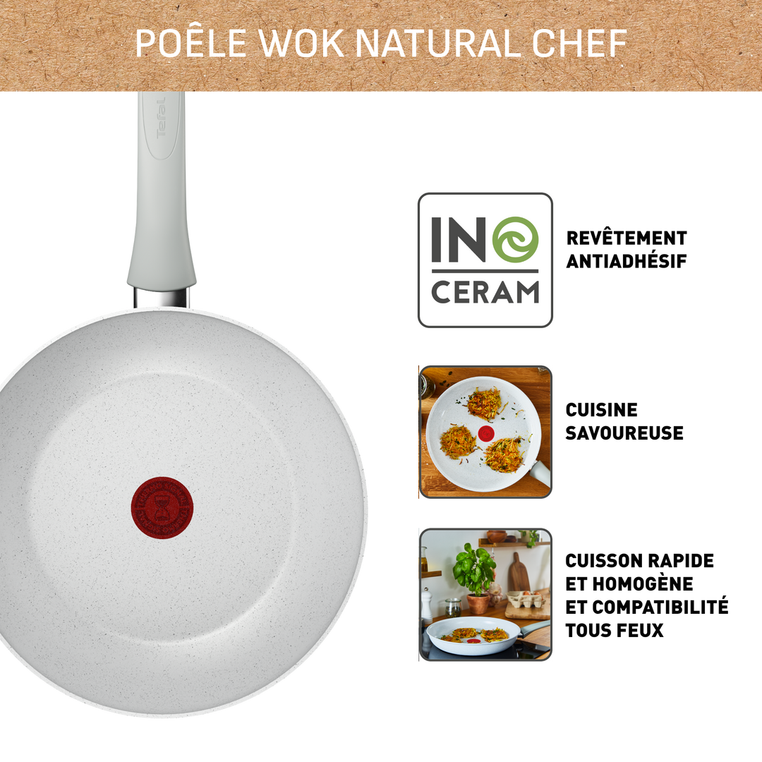 Wok Tefal Natural Chef 28cm Gris Clair Antiadhésive