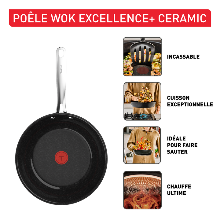 POELE WOK 28CM EXCEL+ CERAM NOIR G2151902 Tefal